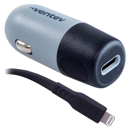 Ventev 20W USB C PD Car Charger and C to Apple Lightning Cable, Dark Gray CC20-CL257361